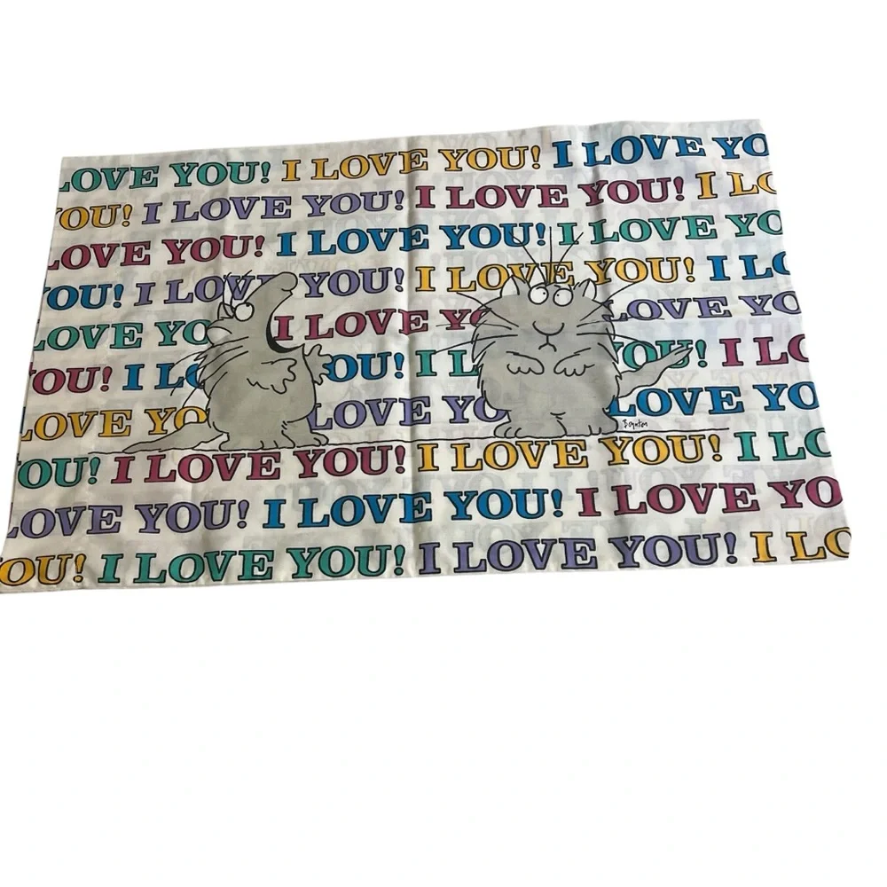 Sandra Boynton VTG Pillowcase I LOVE YOU! Grey Cats Martex 1989